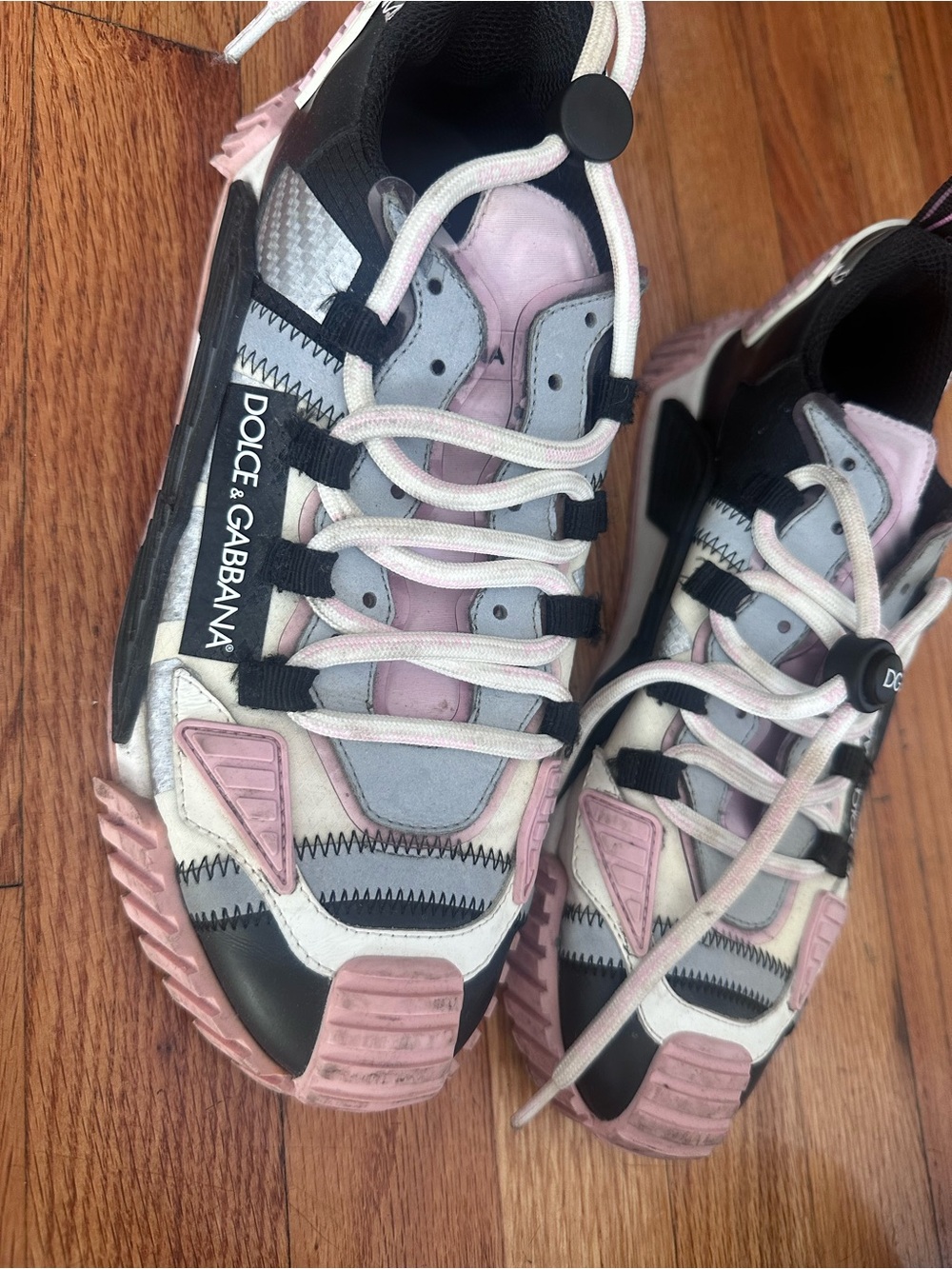 Dolce & Gabbana Pink Black White Lace-Up Chunky Sneakers